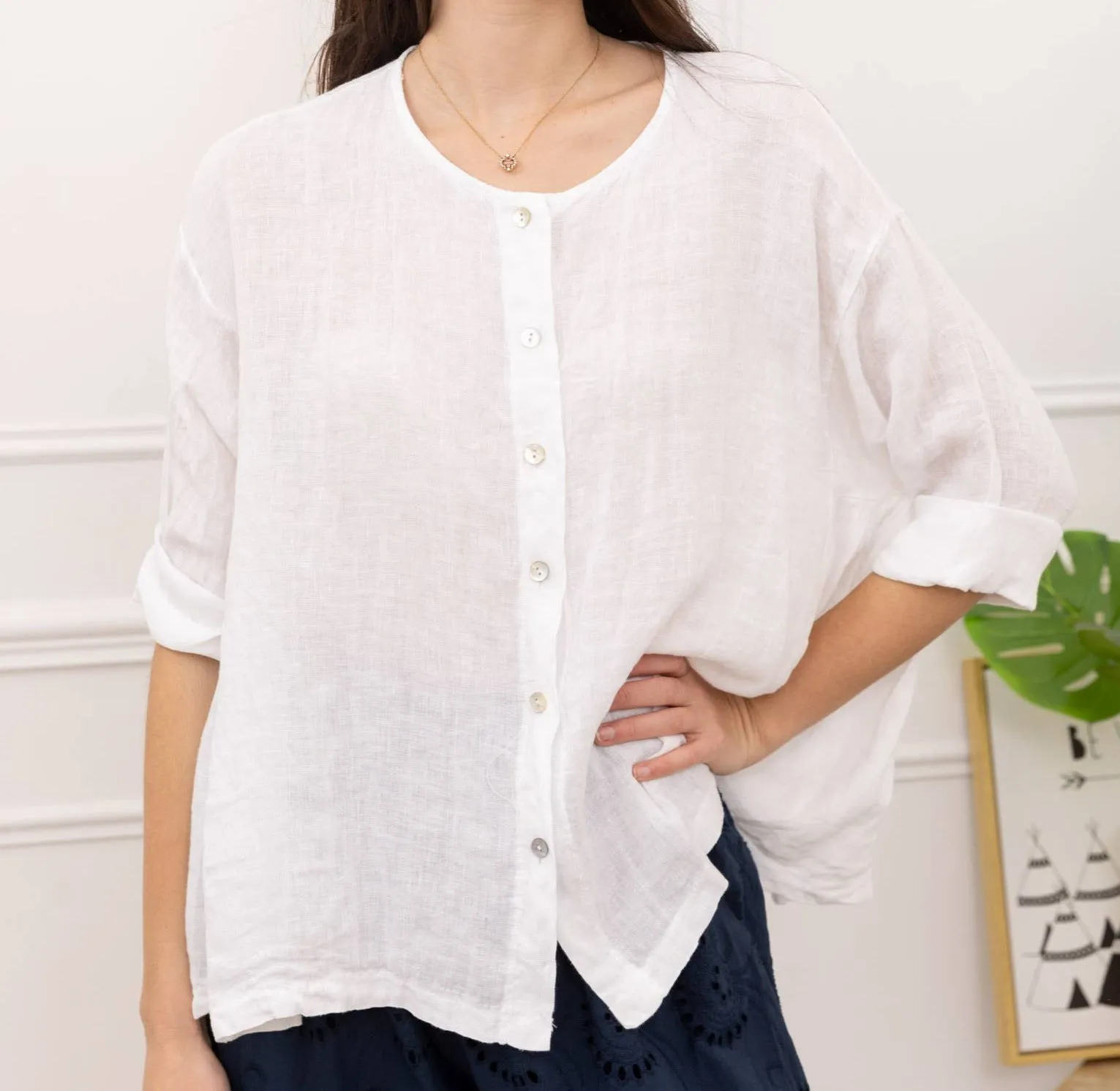 11916 Buttonup Linen Top
