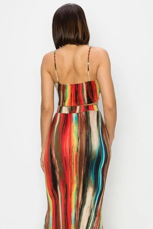 2pc set- print crop top & maxi skirt