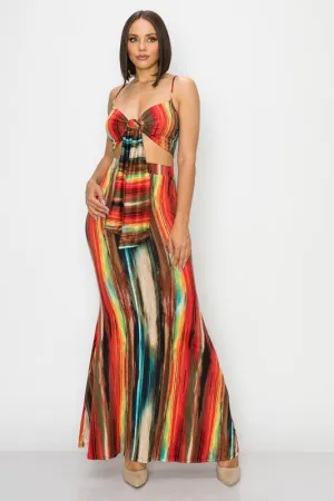 2pc set- print crop top & maxi skirt