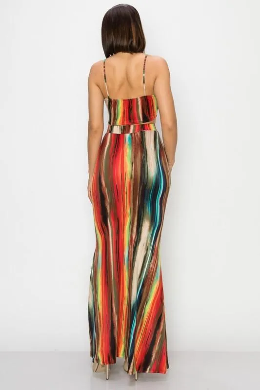 2pc set- print crop top & maxi skirt