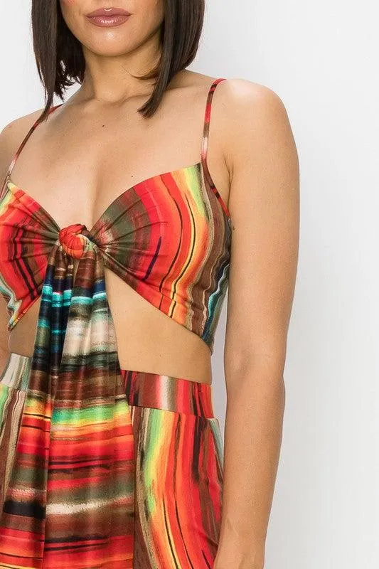 2pc set- print crop top & maxi skirt