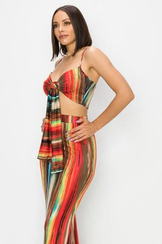 2pc set- print crop top & maxi skirt