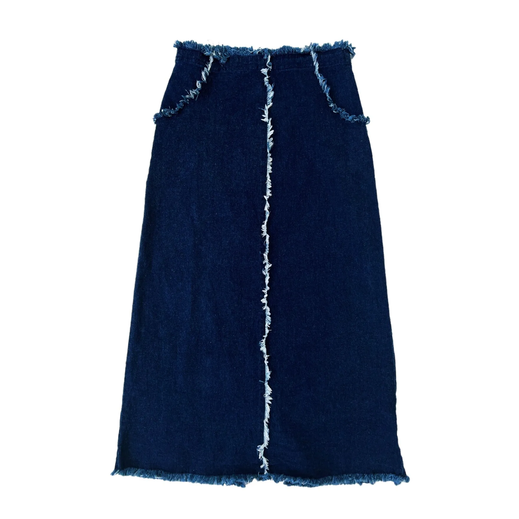 90s Distressed Denim Maxi Skirt (S)