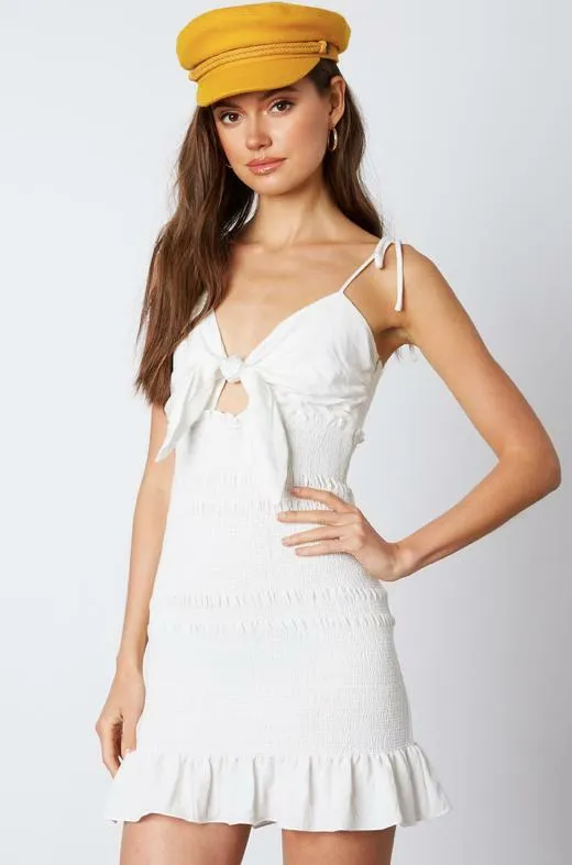Adalene White Smocked Tie-Front Cami Dress