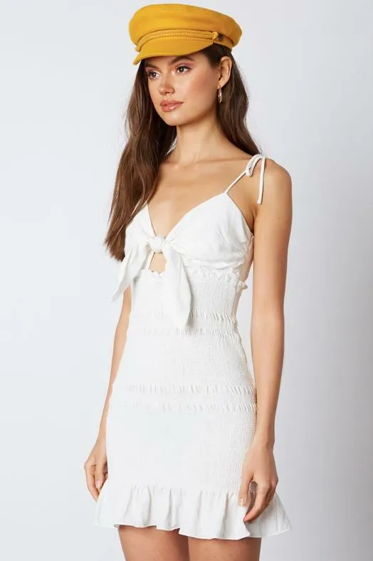 Adalene White Smocked Tie-Front Cami Dress
