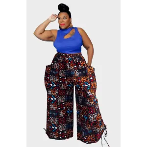 African Print Palazzo Pants blue