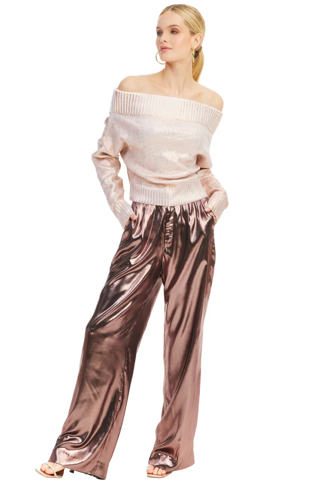 ALL Foiled Alba Sweater Off Shoulder