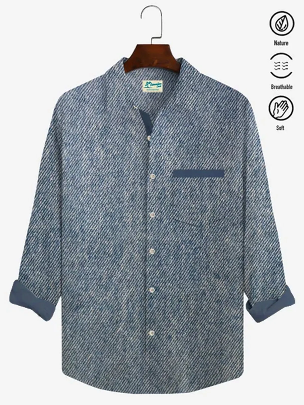 Alohadaddy Basic Casual Print Beach Men's Hawaiian Oversized Long Sleeve Shirt with Pockets