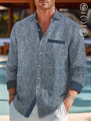 Alohadaddy Basic Casual Print Beach Men's Hawaiian Oversized Long Sleeve Shirt with Pockets