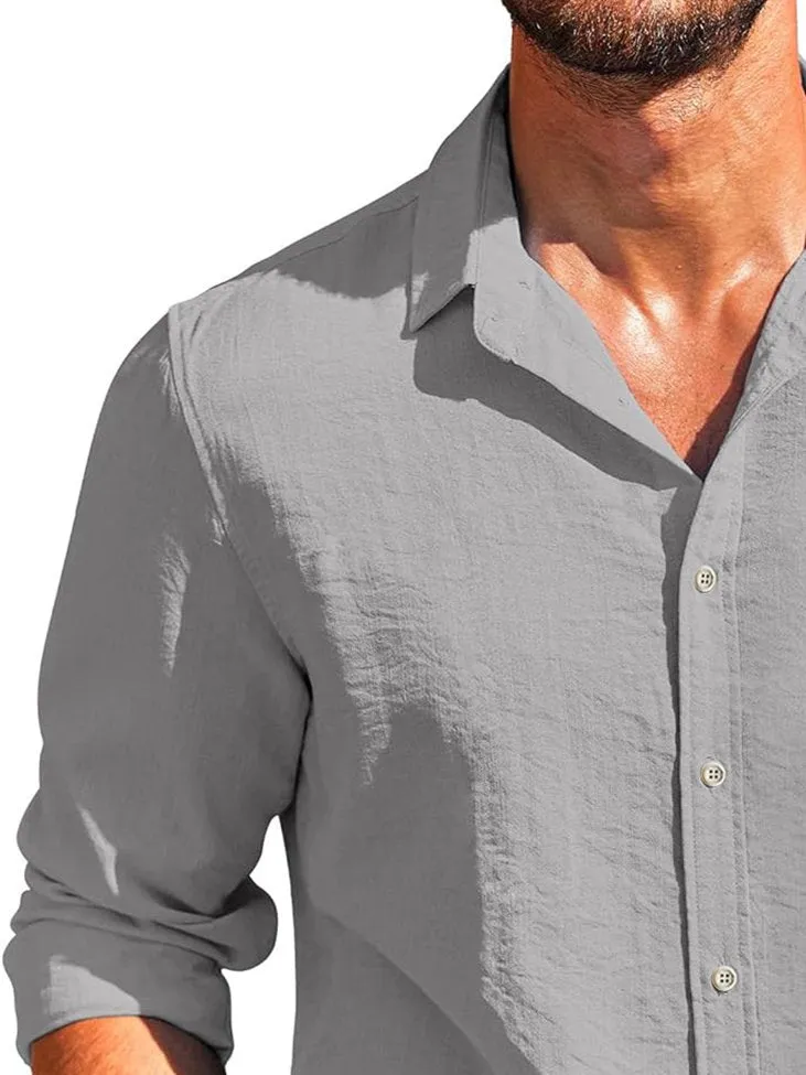 Alohadaddy Basic Men's Solid Color Printed Anti Wrinkle Pocket Button Long Sleeve Shirt Big Tall