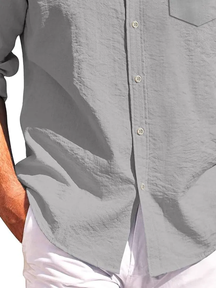 Alohadaddy Basic Men's Solid Color Printed Anti Wrinkle Pocket Button Long Sleeve Shirt Big Tall