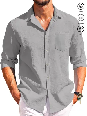 Alohadaddy Basic Men's Solid Color Printed Anti Wrinkle Pocket Button Long Sleeve Shirt Big Tall