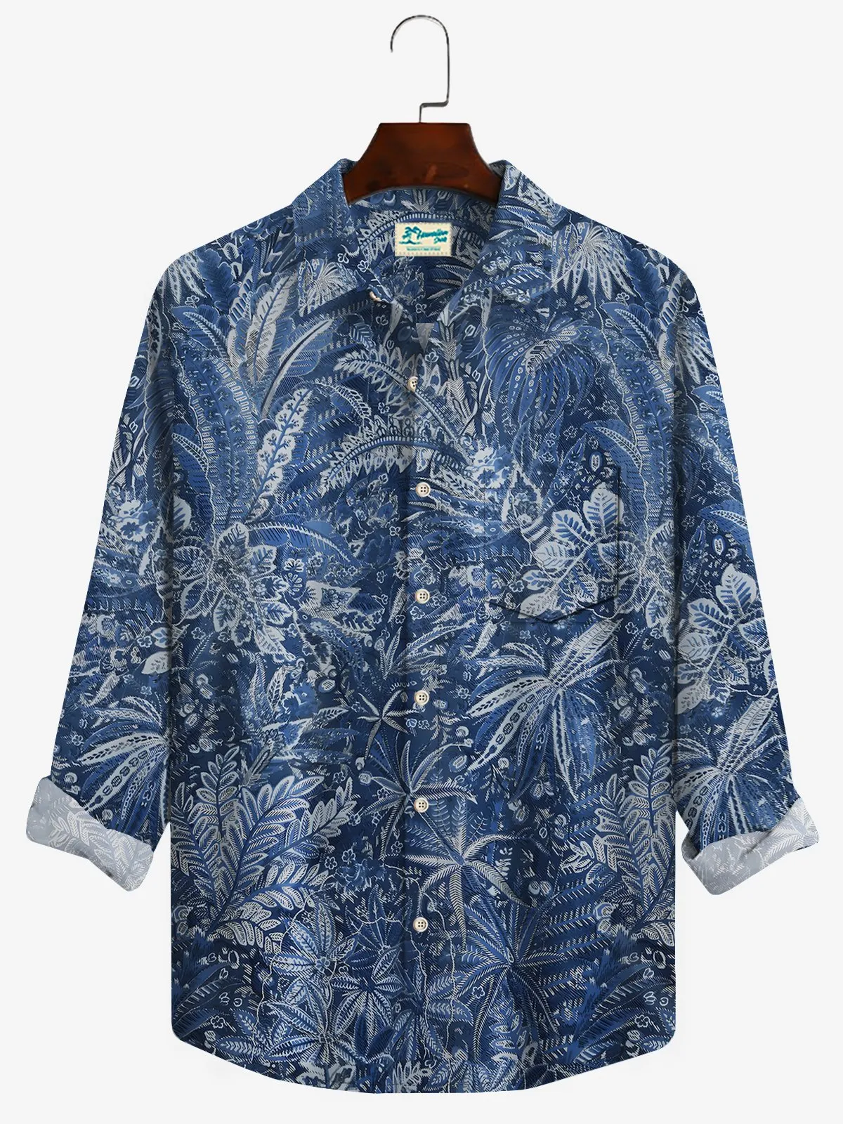 Alohadaddy Beach Holiday Men's Long Sleeve Shirts Floral Art Vintage Aloha Pocket Camp Shirts Big Tall