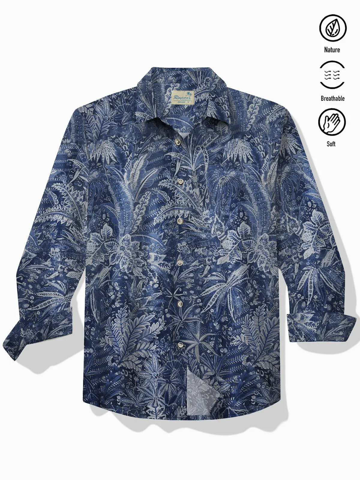 Alohadaddy Beach Holiday Men's Long Sleeve Shirts Floral Art Vintage Aloha Pocket Camp Shirts Big Tall