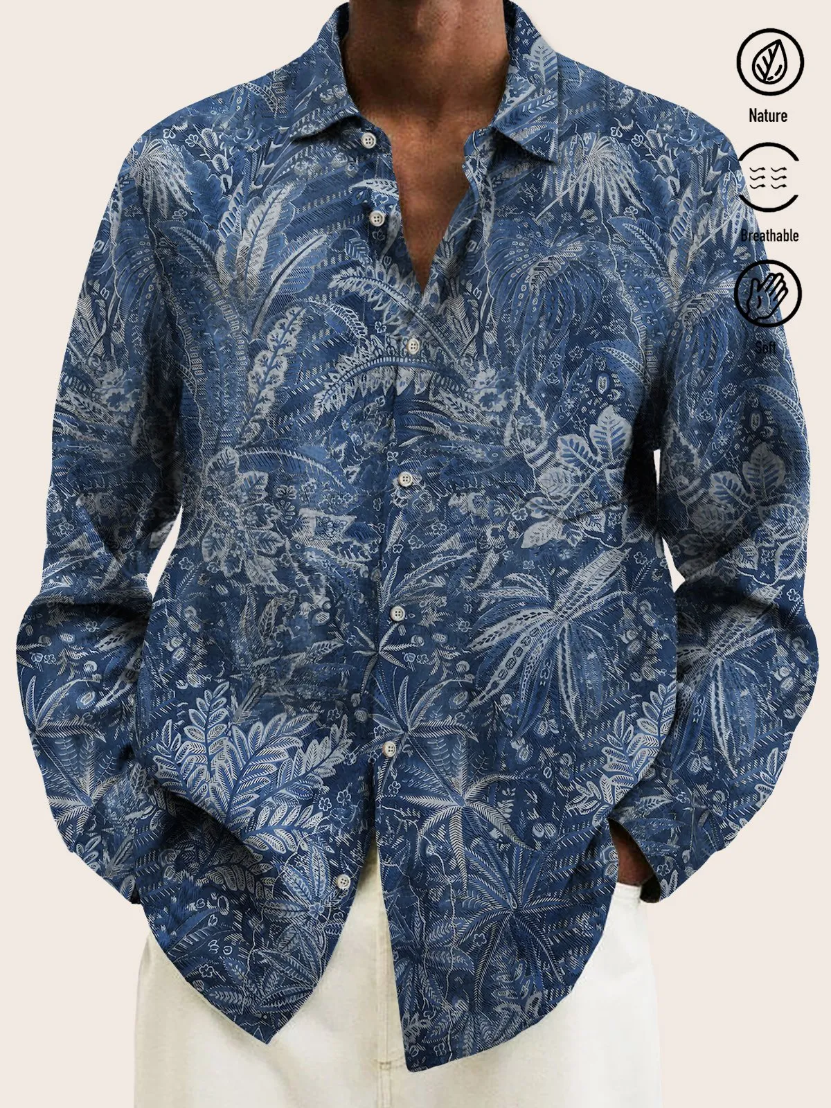 Alohadaddy Beach Holiday Men's Long Sleeve Shirts Floral Art Vintage Aloha Pocket Camp Shirts Big Tall