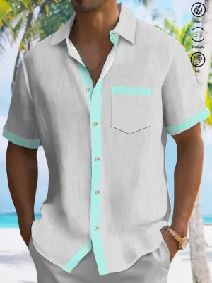 Alohadaddy Geometric Contrast Button Pocket Casual Short Sleeve Shirt