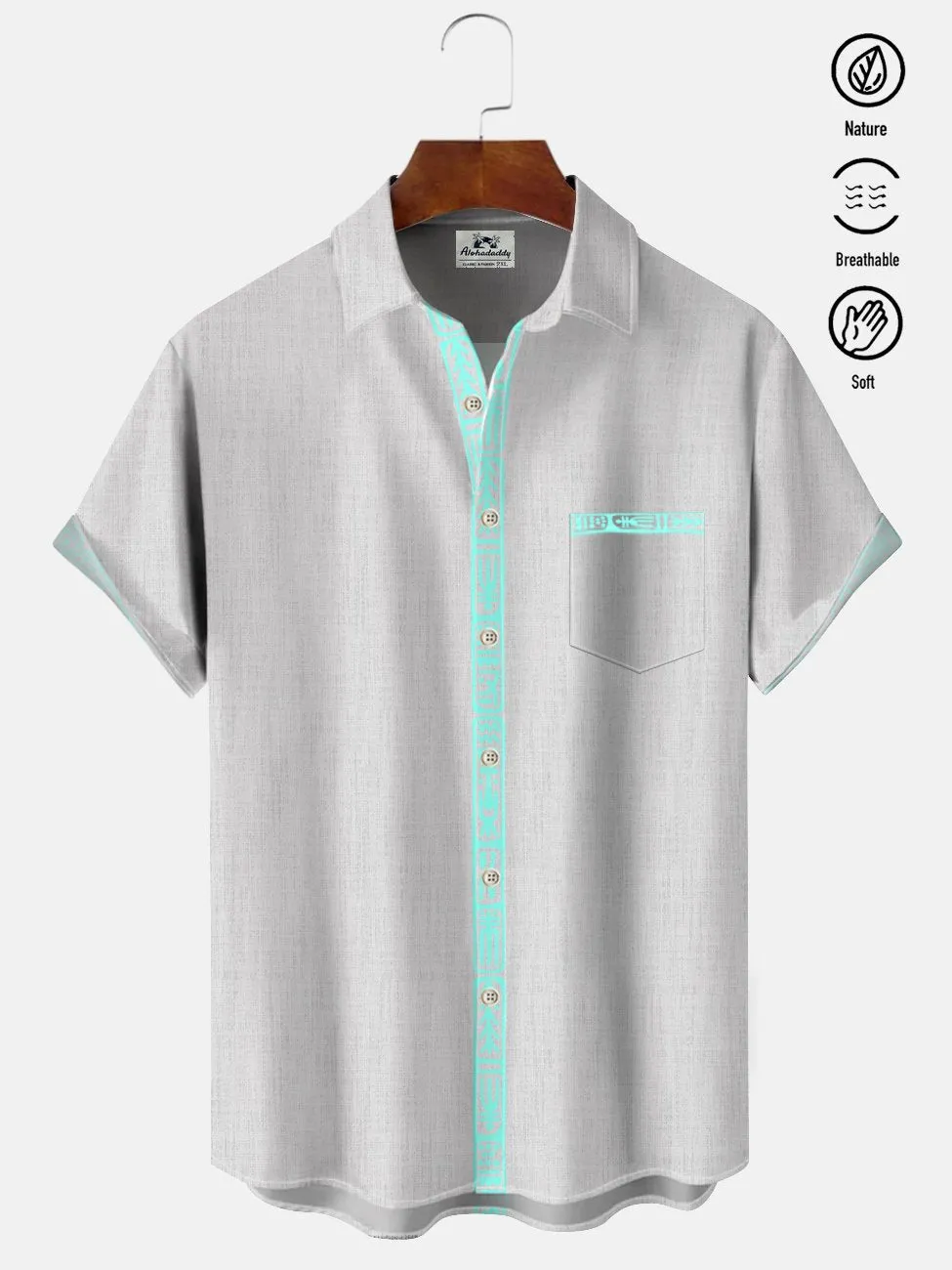 Alohadaddy Geometric Contrast Button Pocket Casual Short Sleeve Shirt