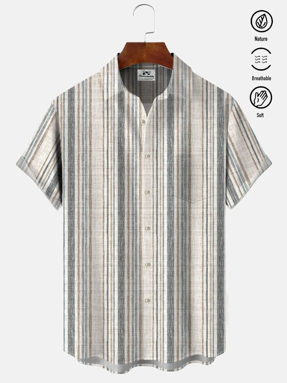 Alohadaddy Geometric Pattern Button Pocket Casual Bowling Commuter Short Sleeve Shirt