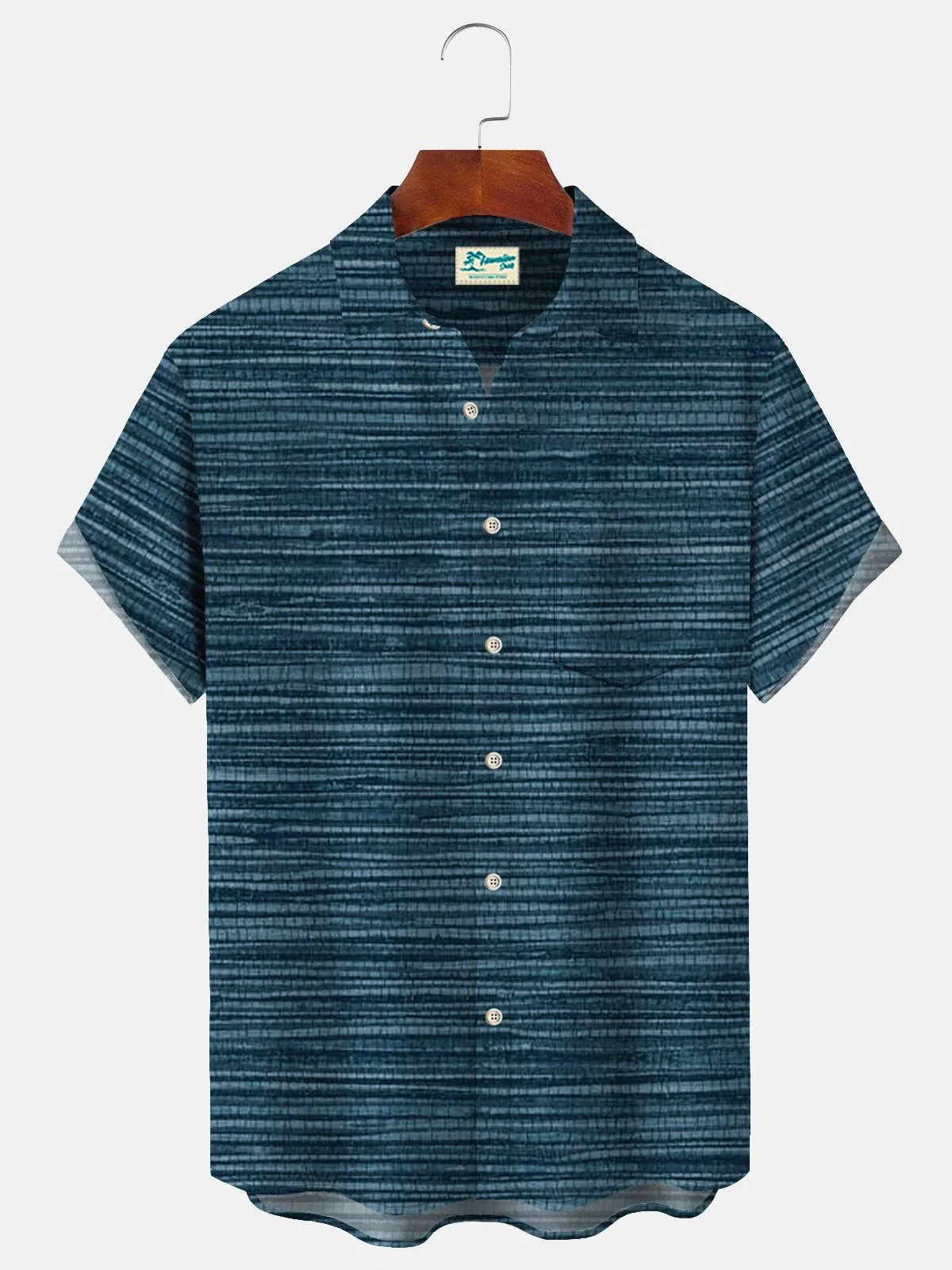 Alohadaddy Vintage Dark Blue Men's Casual Shirts Stretch Aloha Camp Pocket Shirts