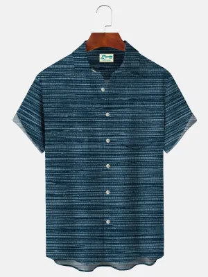 Alohadaddy Vintage Dark Blue Men's Casual Shirts Stretch Aloha Camp Pocket Shirts