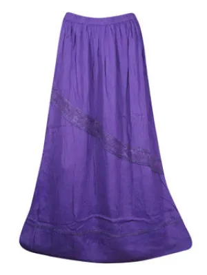 Amethyst Boho Western Long Skirt, Embroidered Maxi Skirts S/M/L