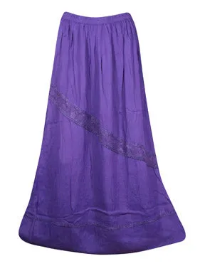 Amethyst Boho Western Long Skirt, Embroidered Maxi Skirts S/M/L
