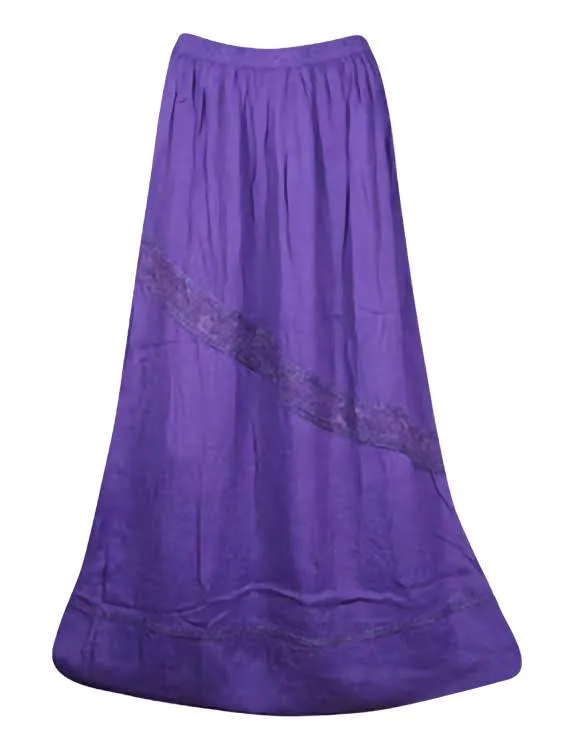 Amethyst Boho Western Long Skirt, Embroidered Maxi Skirts S/M/L