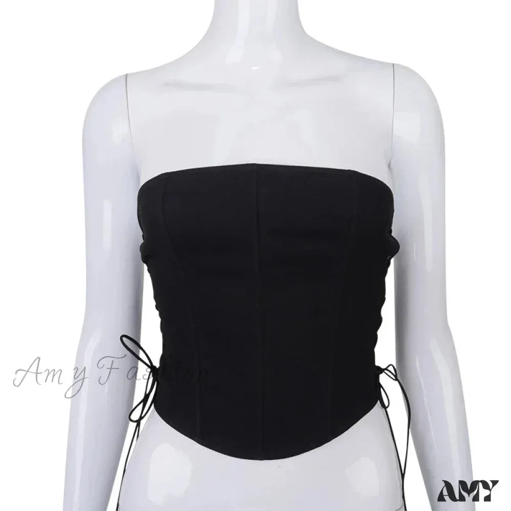 AMY - Off Shoulder Strapless Lace Up Bustier Corset Crop Top