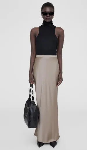 Anine Bing Bar Silk Maxi Skirt Taupe