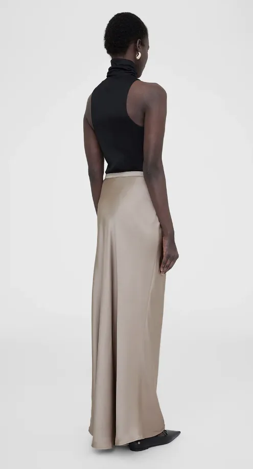 Anine Bing Bar Silk Maxi Skirt Taupe