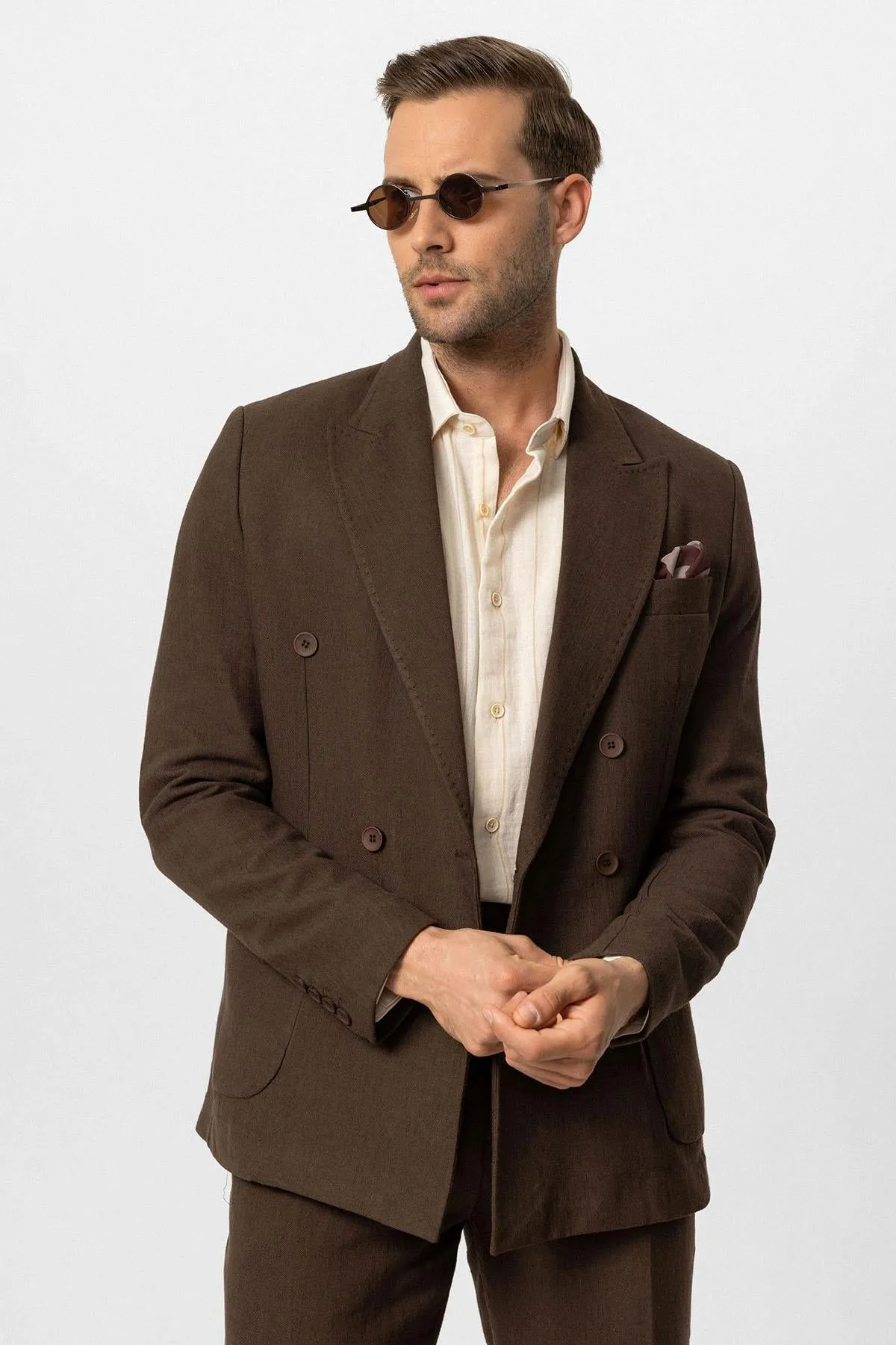 ANT Double-breasted Closure Linen Blend Men's Blazer Jacket - Hoboken
