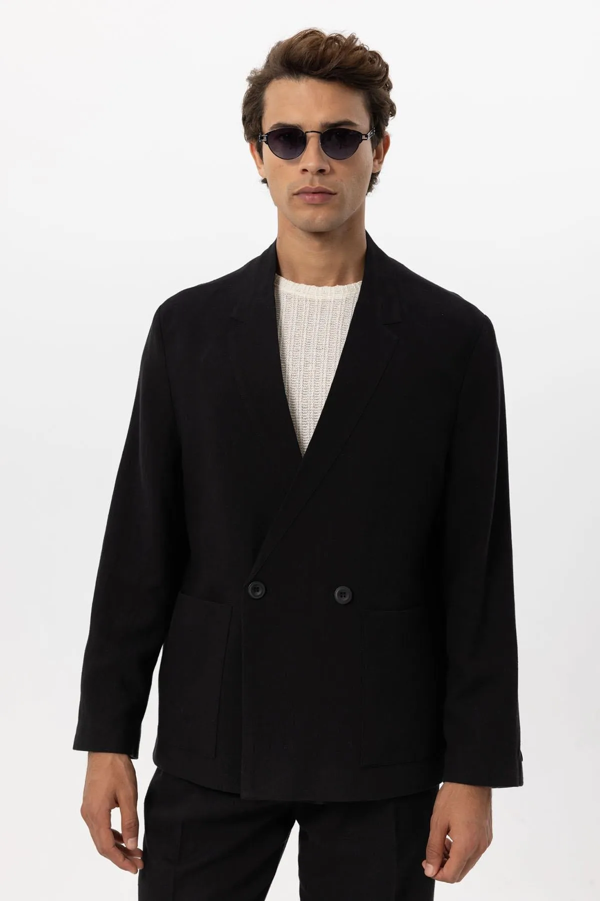 ANT Men's Linen Blend Double-breasted Buttoned Blazer Jacket - Rosemead