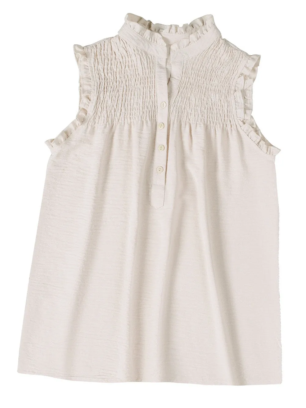 Apricot Frilled Sleeveless Top with Button Front Detail
