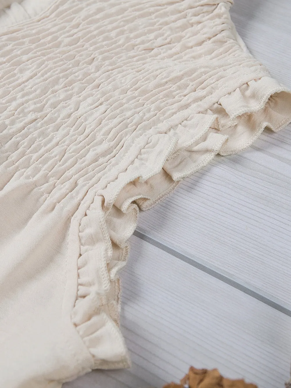 Apricot Frilled Sleeveless Top with Button Front Detail