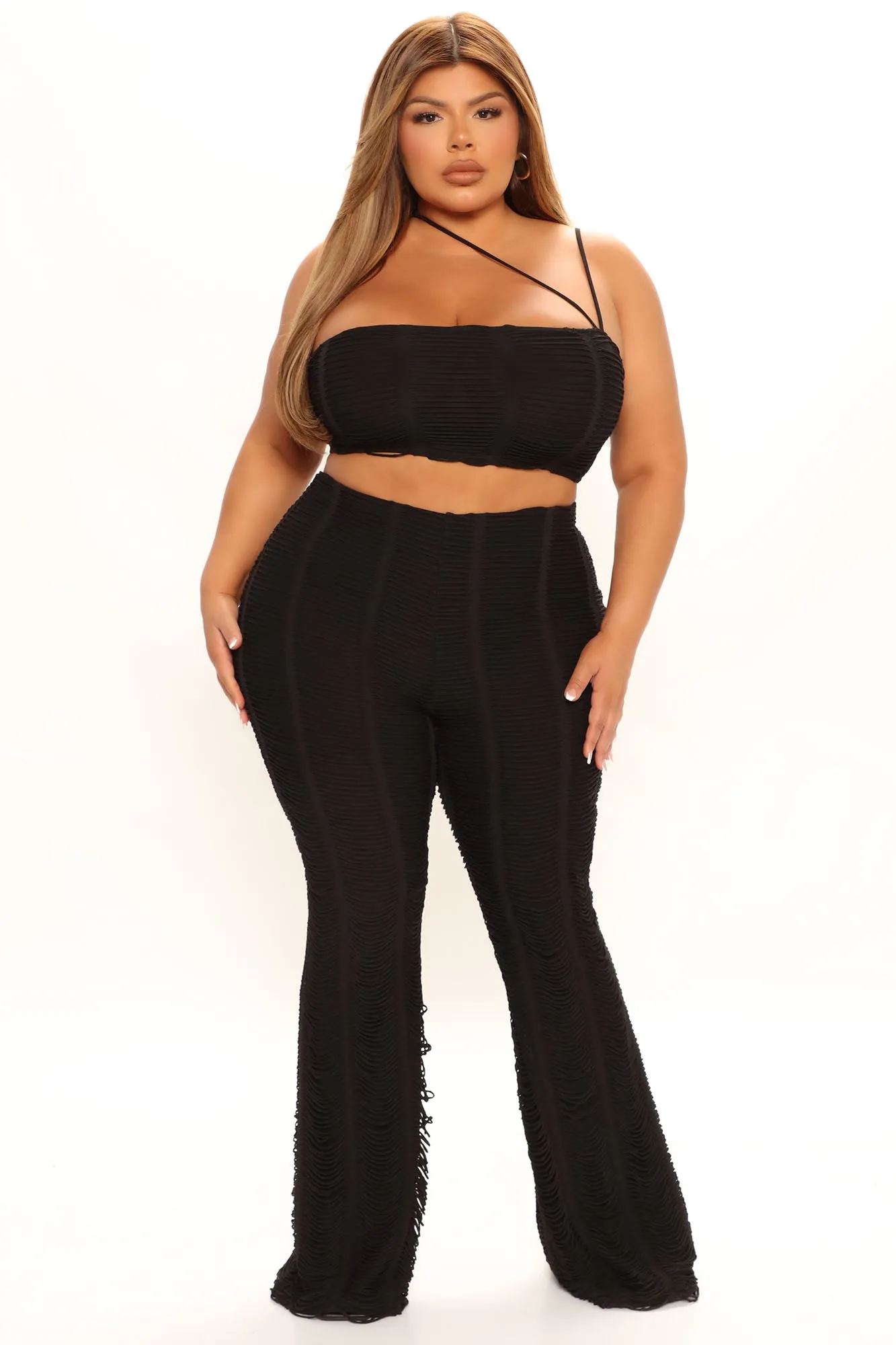 Attention On You Distressed Top  - Black