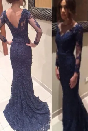 Awesome Amazing Latest New Arrival Dark Navy Lace Mermaid Long Prom Dress