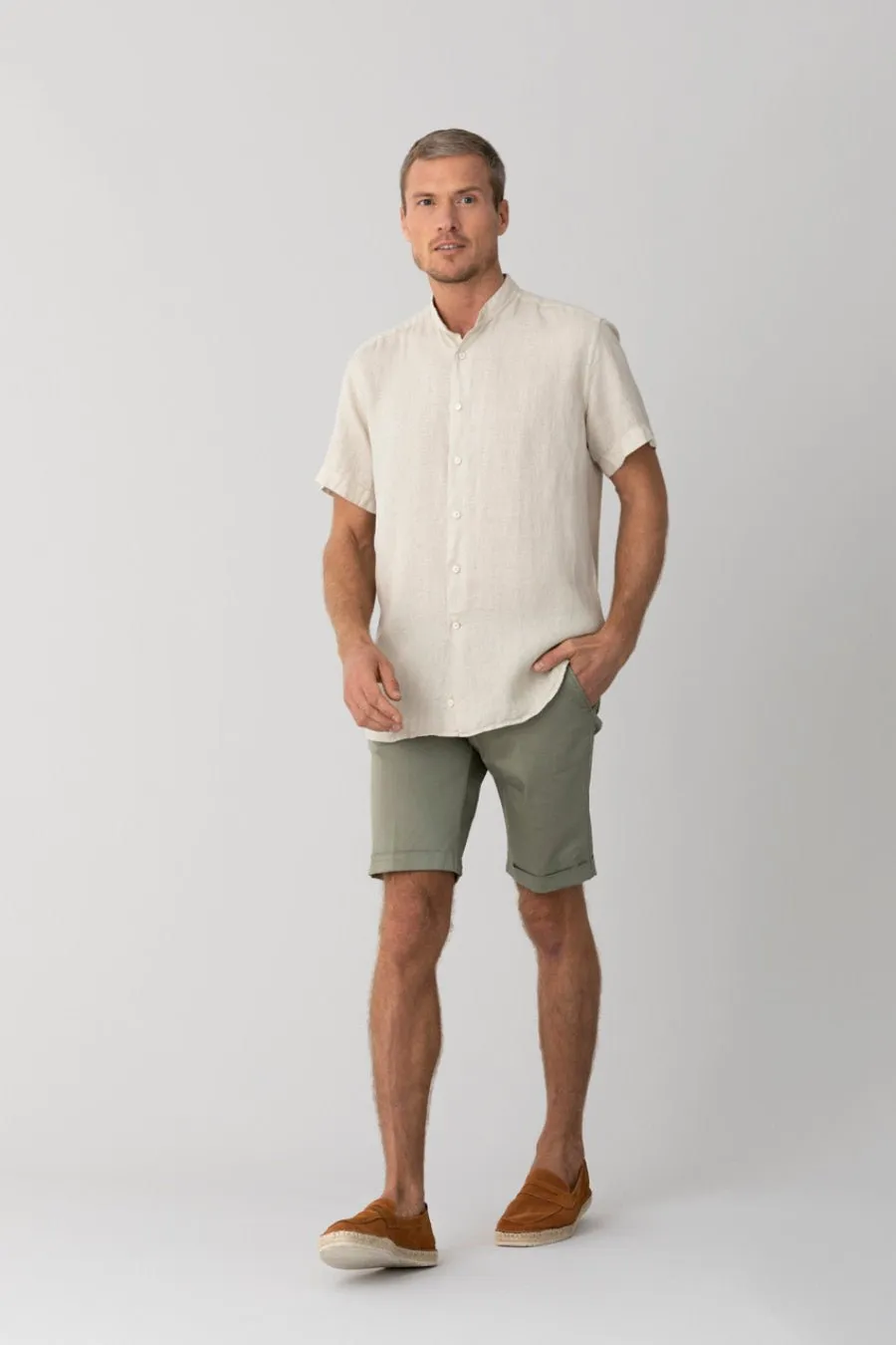 basic linen shirt mao beige
