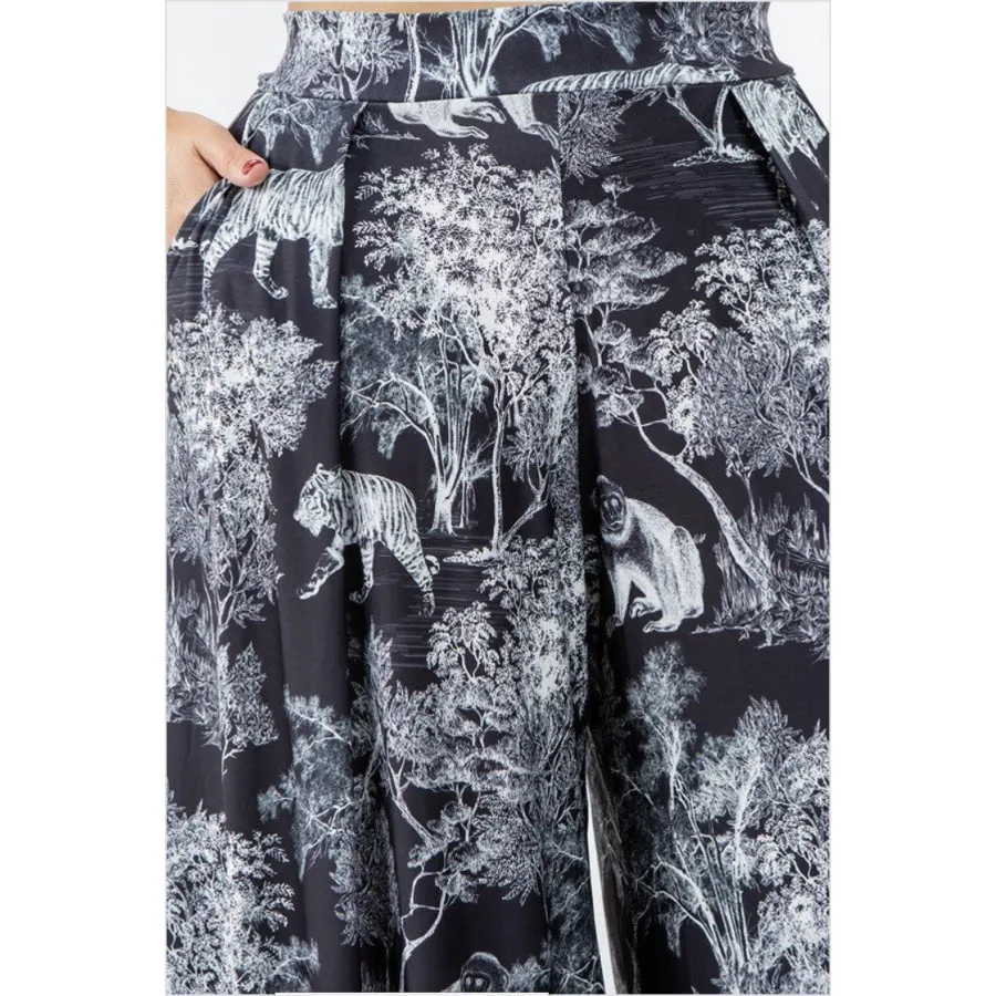 Black and White Jungle Animals Plus Size Palazzo Pants with Pockets