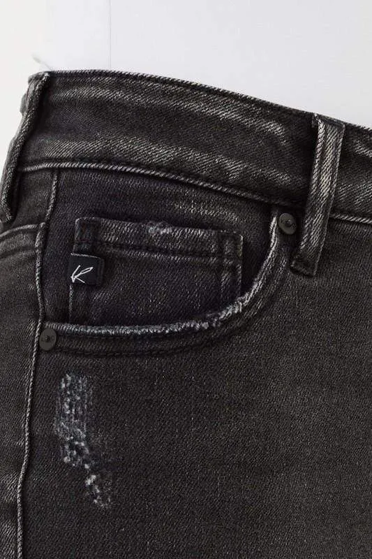 Black Distressed High Rise Bermuda Shorts - KC7168BK
