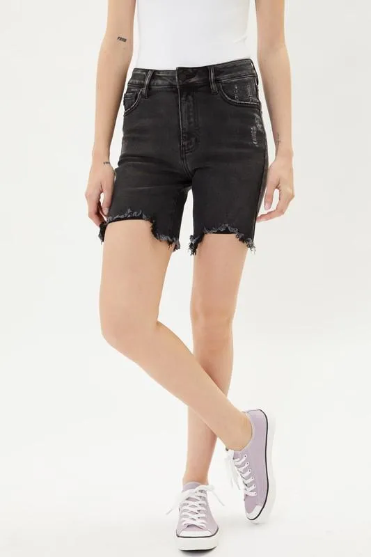 Black Distressed High Rise Bermuda Shorts - KC7168BK