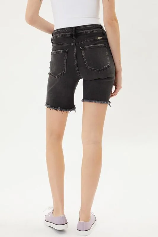 Black Distressed High Rise Bermuda Shorts - KC7168BK
