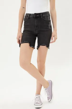 Black Distressed High Rise Bermuda Shorts - KC7168BK