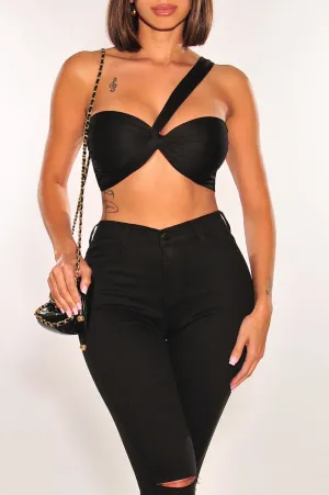 Black Double Lined Multiwear Bandeau Tie Up Crop Top