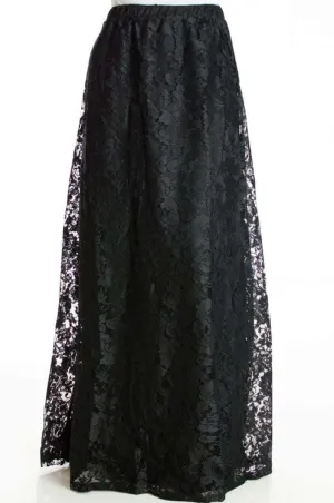 Black Floral Lace Maxi Skirt