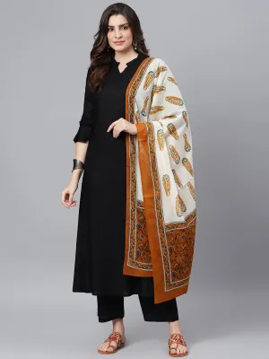 Black Kurta With Palazzo Pants And Printed Dupatta
