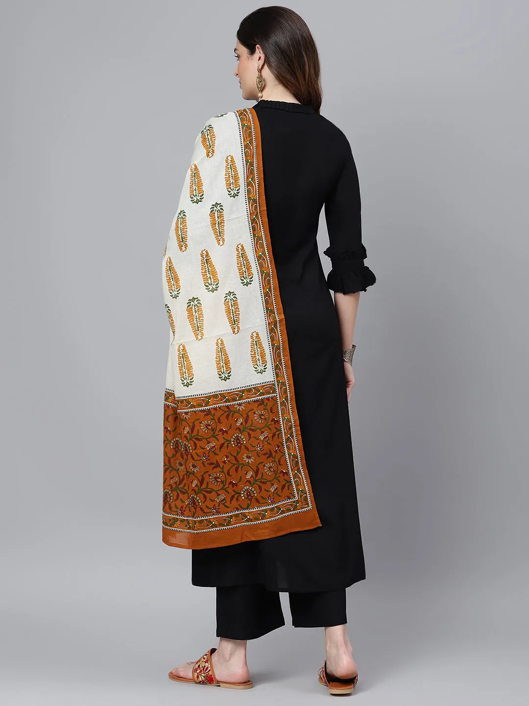 Black Kurta With Palazzo Pants And Printed Dupatta