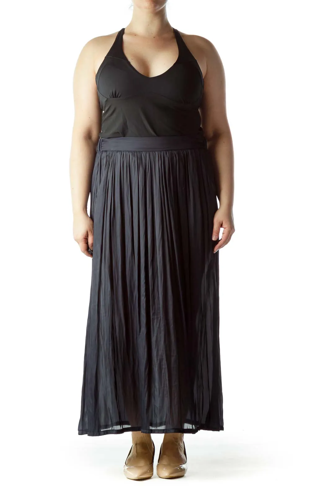 Black Pleated Maxi Skirt