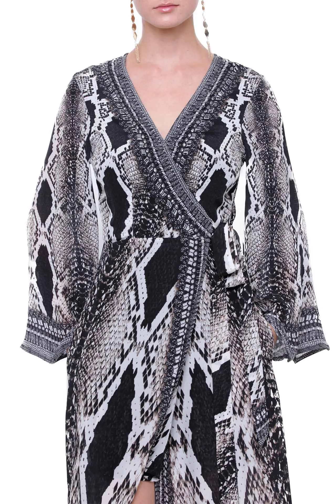 Black Snake Print Wrap Dress Evening