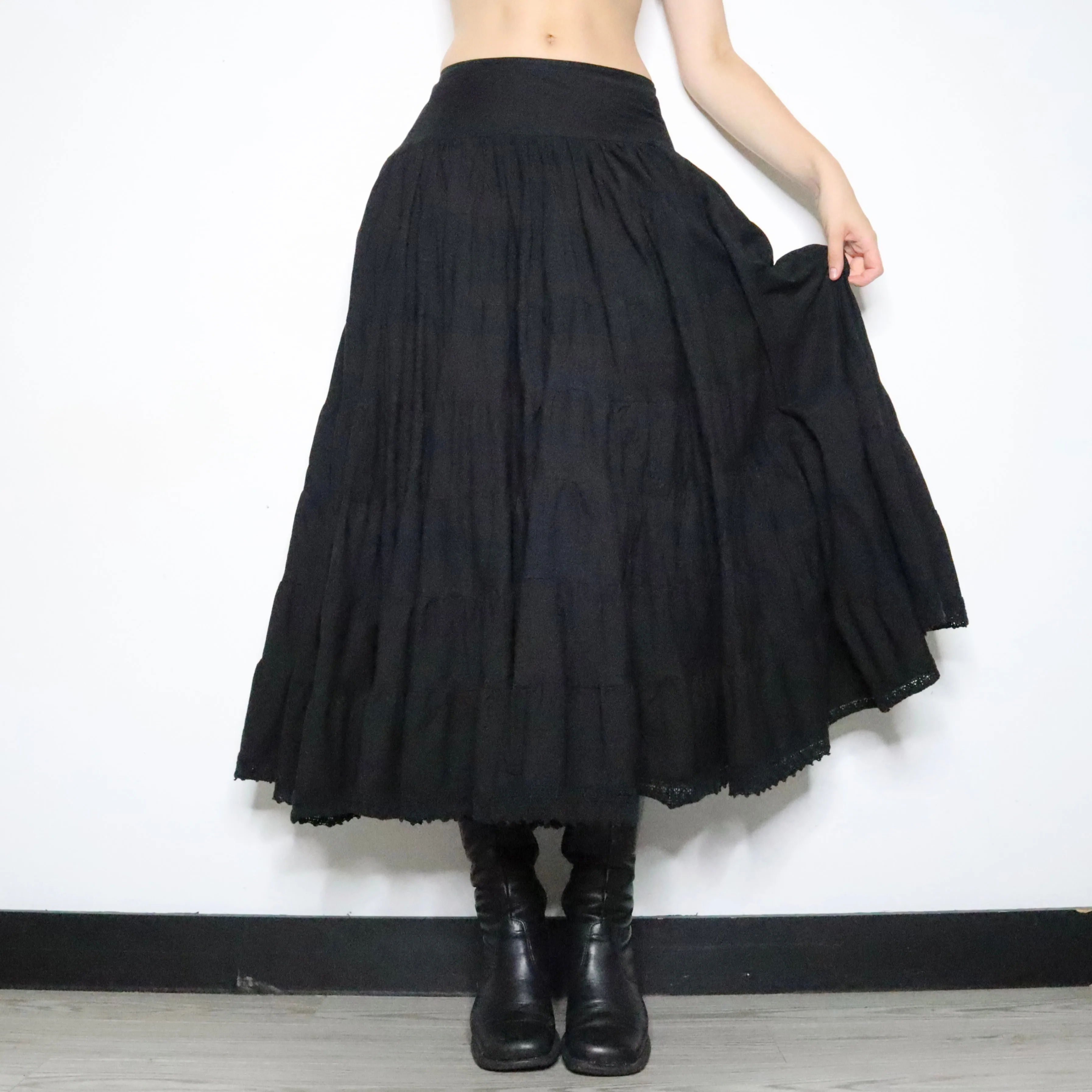 Black Tiered Maxi Skirt (XS-S)
