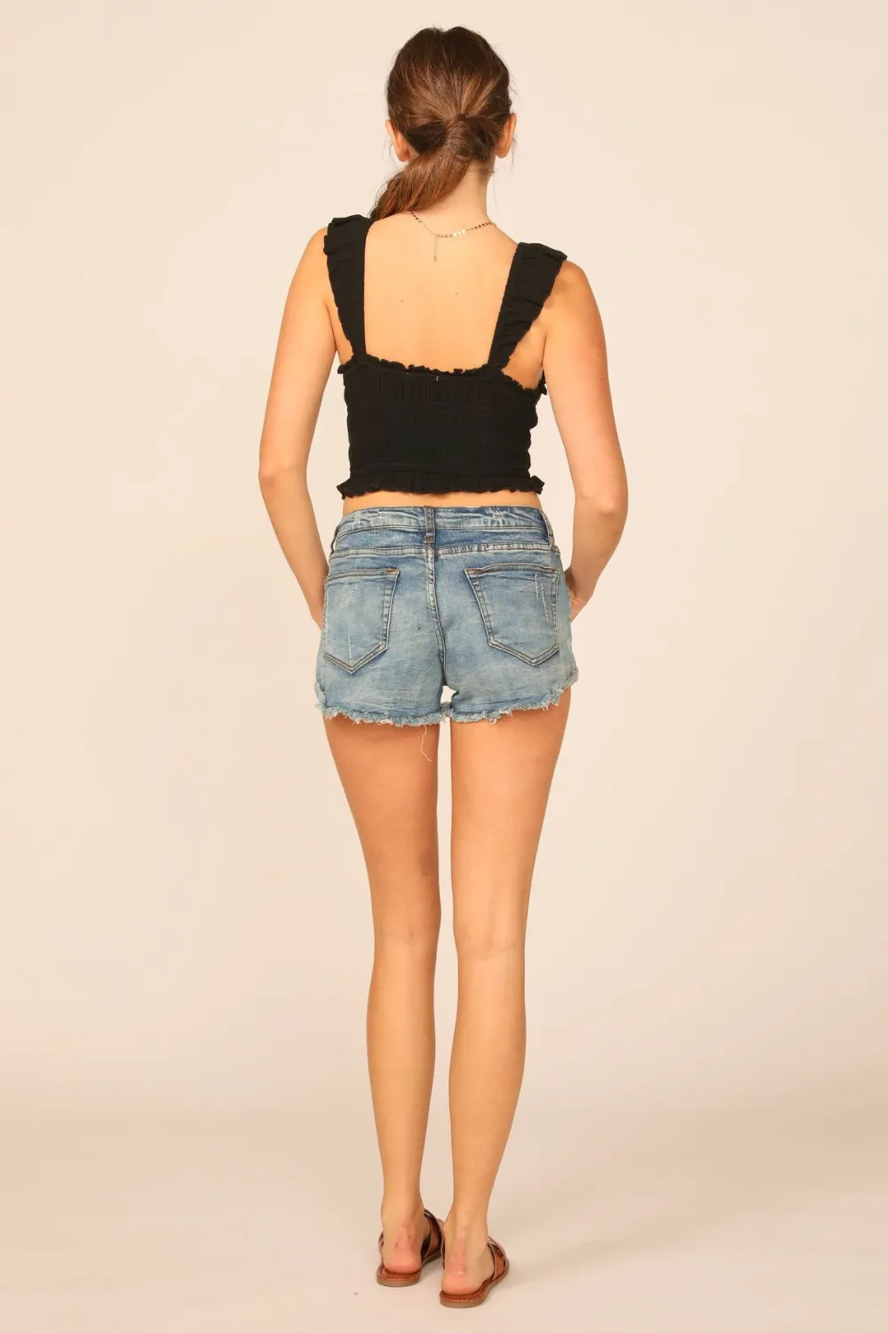 Black Washed Crepe Smocked Bodice Tank